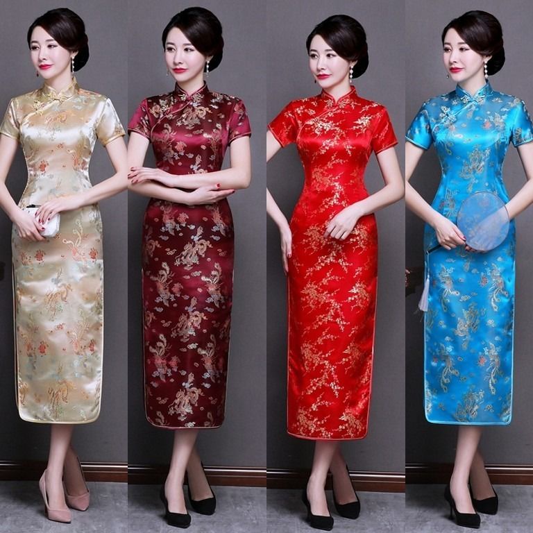 Sườn Xám Cách Tân In Họa Tiết Phong Cách retro Cho Nữ