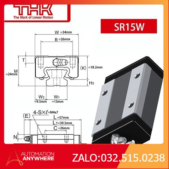 THK CON TRƯỢT VUÔNG SR15W SAMICK