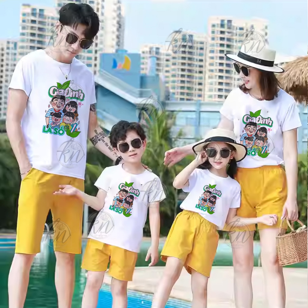 Áo Thun Gia Đình 3, 4, 5 Người, Set Áo Gia Đình Đi Chơi Du Lịch Biển Bigsize, Không Quần, In Hình Gia Đình Là Số 1