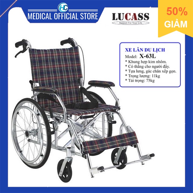 Xe Lăn Tay Du Lịch Khung Nhôm Siêu Nhẹ, Có Thắng Lucass X-63(x63, X63L,X63A)(Tiêu Chuẩn Mỹ)