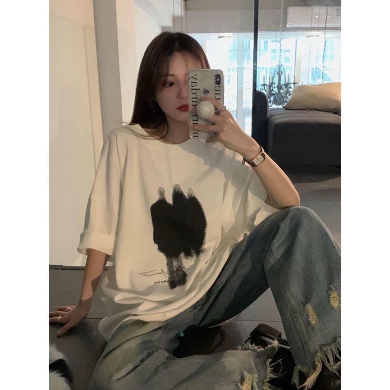 Áo Thun Tay Ngắn Dáng Rộng plus size Cho Nữ 40-150kg 150kg c11577