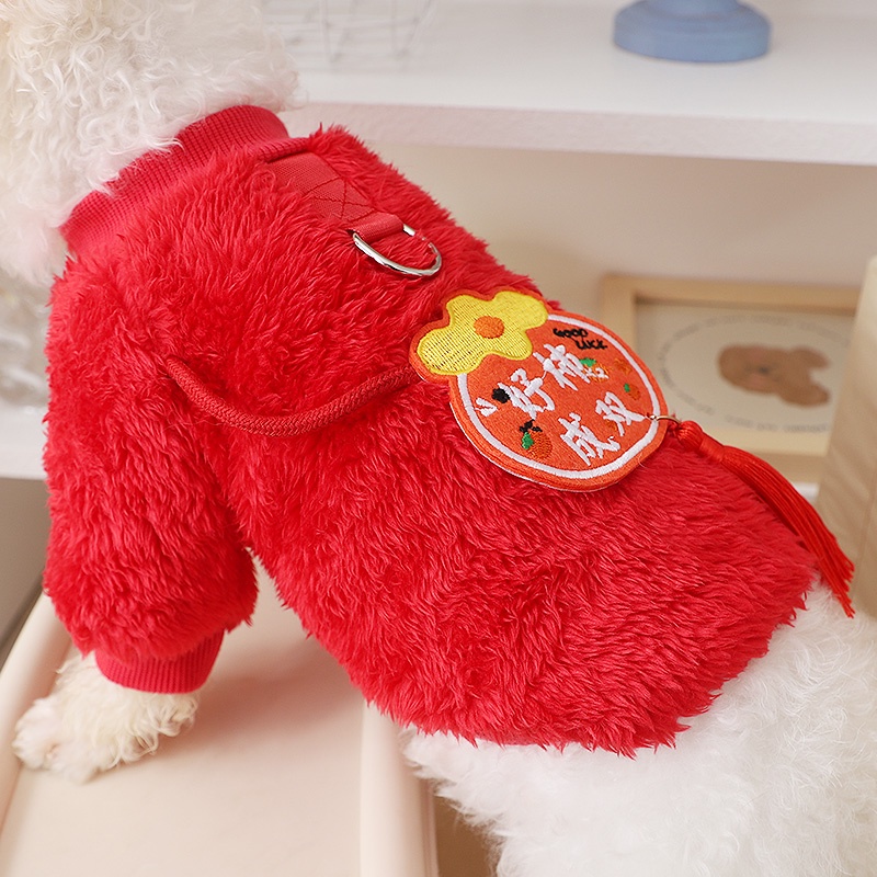 Áo Khoác Giáng Sinh Năm Mới Bằng cotton Lông Cừu Màu Đỏ Có Vòng Nhẫn Và Vàng Kim Thu Đông Cho Thú Cưng Chó Mèo