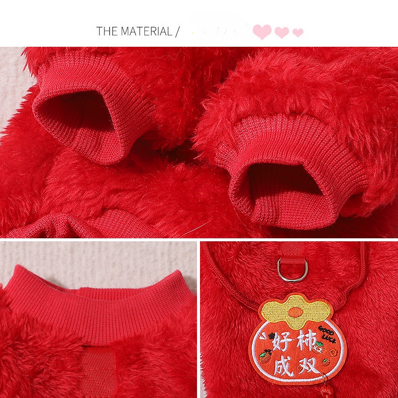 Áo Mặc Họa Tiết Giáng Sinh Năm Mới Màu Đỏ Có Khóa Vòng Nhẫn Giữ Ấm Mùa Đông Cho Thú Cưng