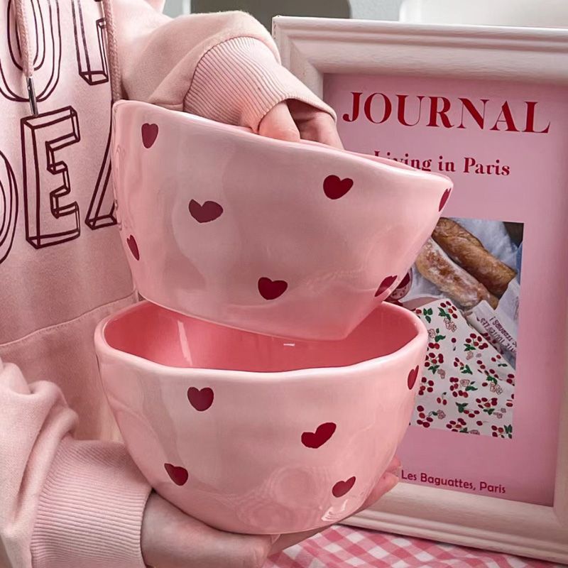 Dễ Thương Bộ Bát Ăn Mì Bằng Gốm Sứ Màu Hồng Phong Cách ins Xinh Xắn