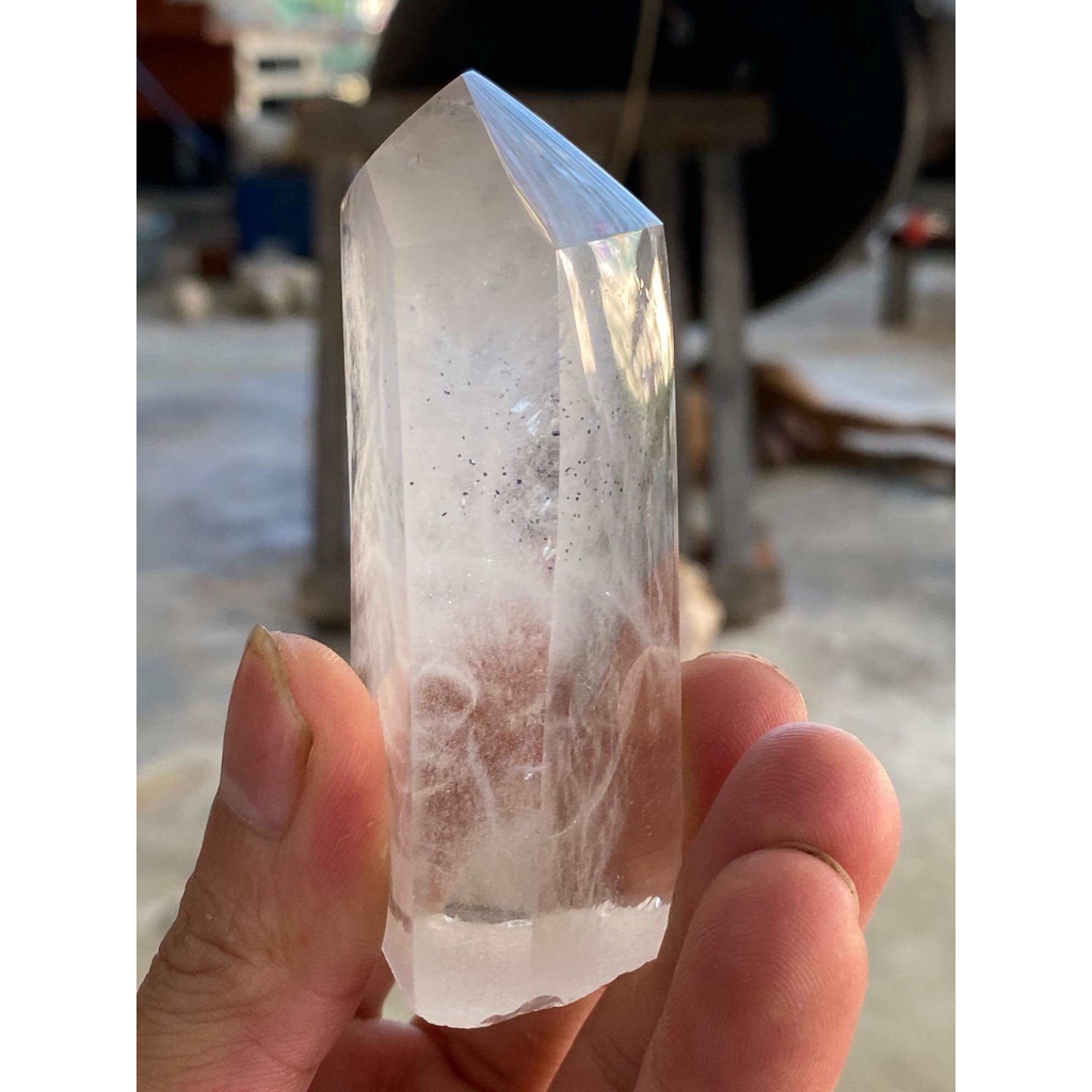 Trụ đá thạch anh trắng tự nhiên mài bóng dùng làm trang trí nhà cửa phòng làm việc cao 8,4cm nặng 200g “349244