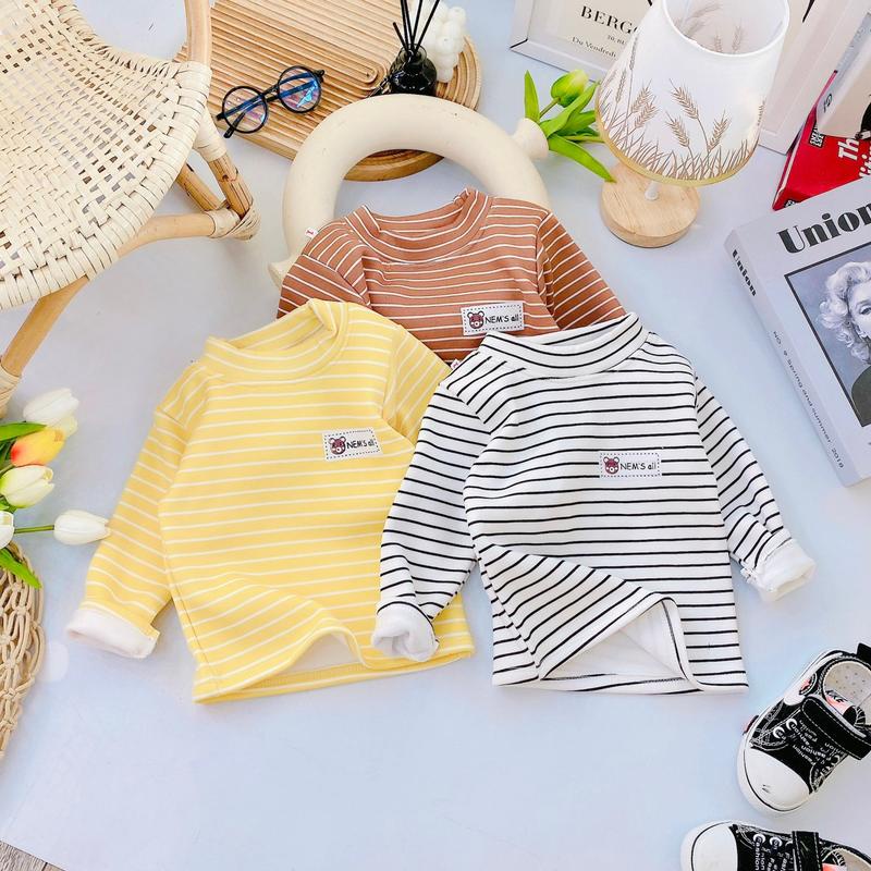 Áo giữ nhiệt họa tiết kẻ sọc cho bé trai, bé gái size 5-15kg