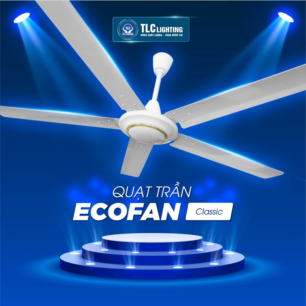 Quạt trần ECOFAN Classic - TLC Lighting màu trắng, 100W - Bỏa hành chính hãng TLC Lighting