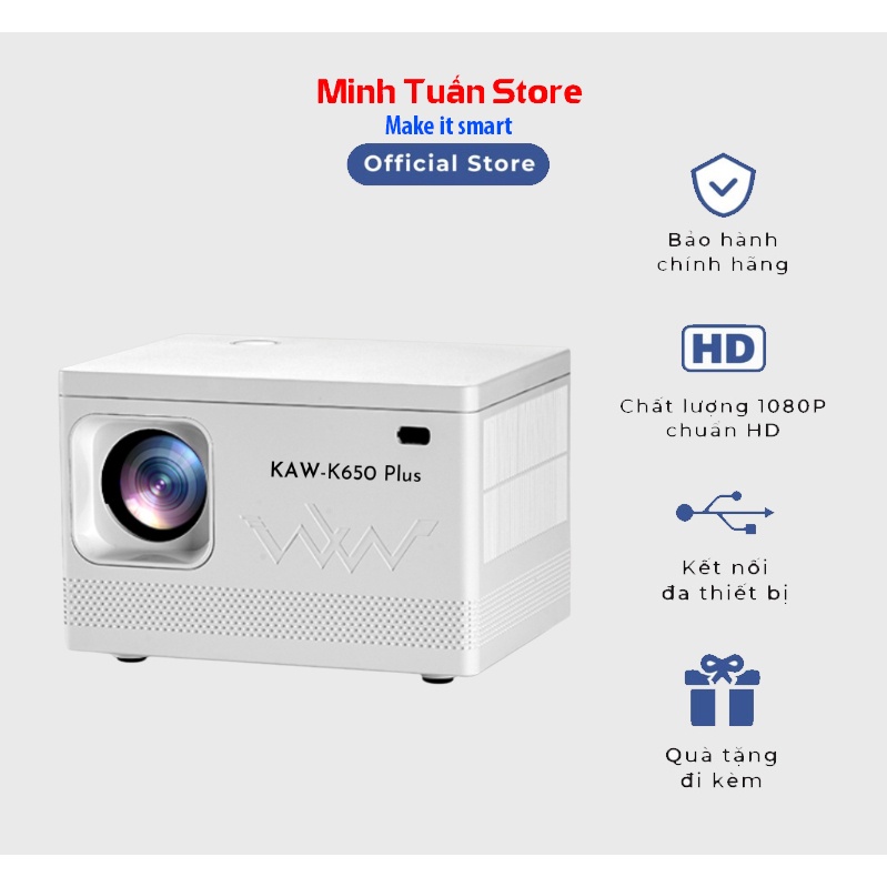 Máy chiếu mini 4K-K650 Plus Chính hãng KAW BOSINGWA VIỆT NAM - Bảo hành toán quốc 12 tháng