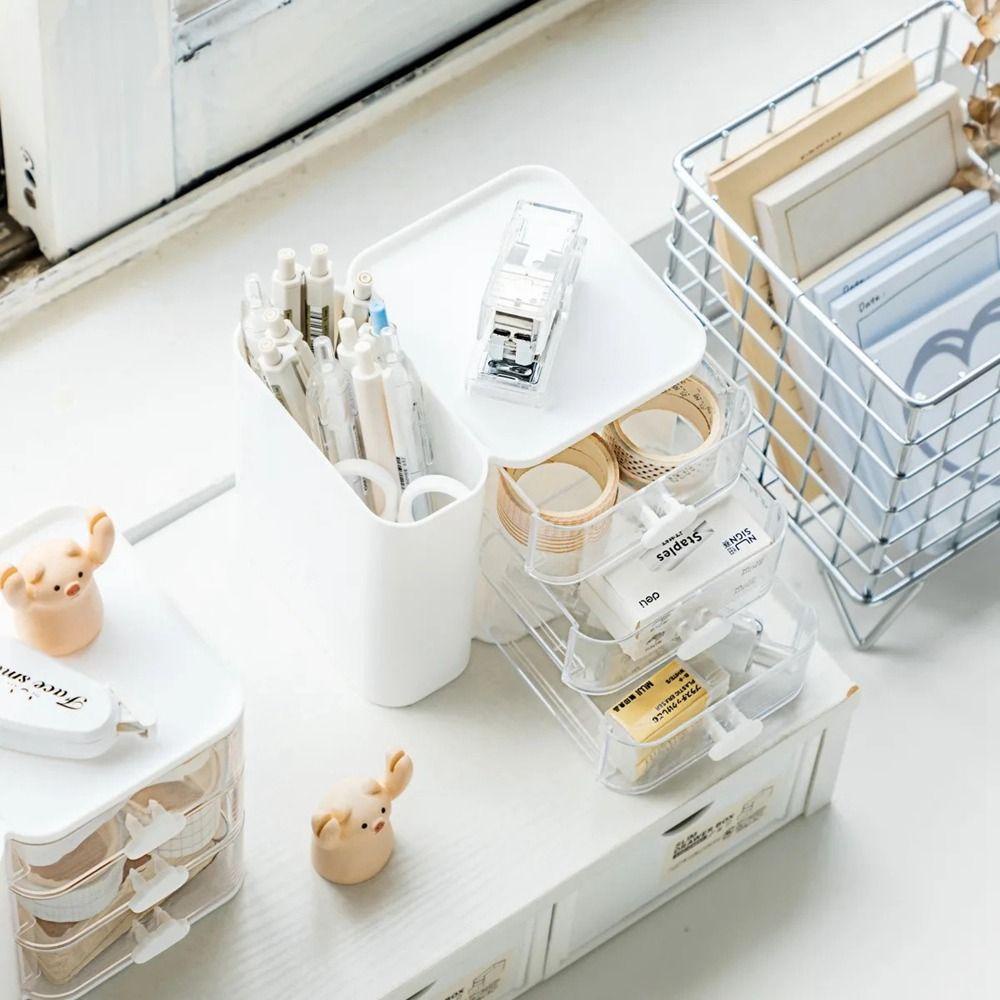 Cordell Hộp Đựng Bút Viết Bằng Nhựa Hình Đám Mây Nhiều Ngăn Đa Năng Màu Trắng / Hồng Để Bàn