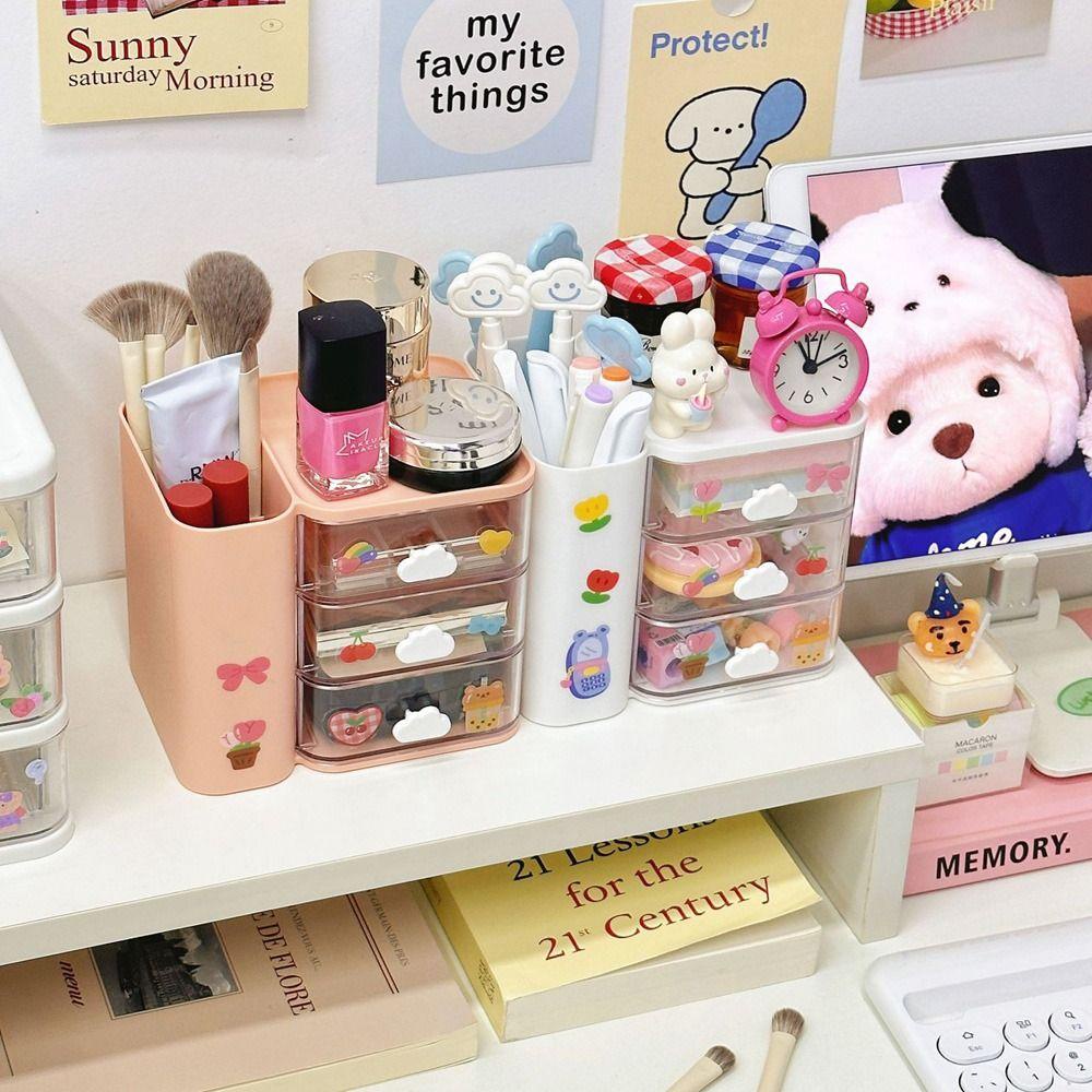 Cordell Hộp Đựng Bút Viết Bằng Nhựa Hình Đám Mây Nhiều Ngăn Đa Năng Màu Trắng / Hồng Để Bàn