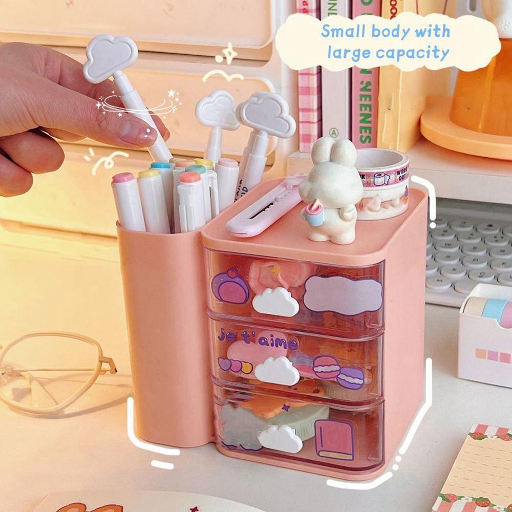 Cordell Hộp Đựng Bút Viết Bằng Nhựa Hình Đám Mây Nhiều Ngăn Đa Năng Màu Trắng / Hồng Để Bàn