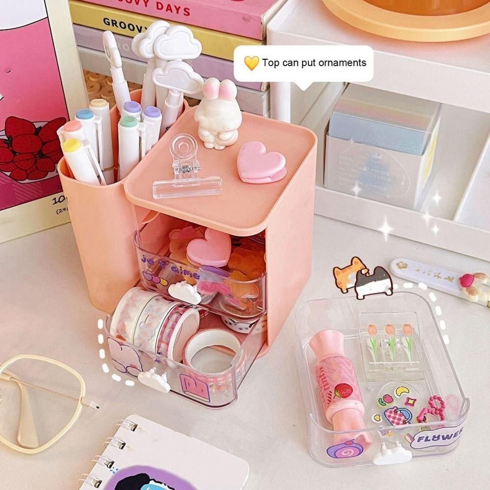 Cordell Hộp Đựng Bút Viết Bằng Nhựa Hình Đám Mây Nhiều Ngăn Đa Năng Màu Trắng / Hồng Để Bàn