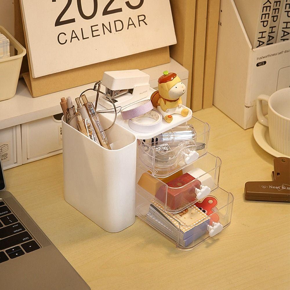 Cordell Hộp Đựng Bút Viết Bằng Nhựa Hình Đám Mây Nhiều Ngăn Đa Năng Màu Trắng / Hồng Để Bàn