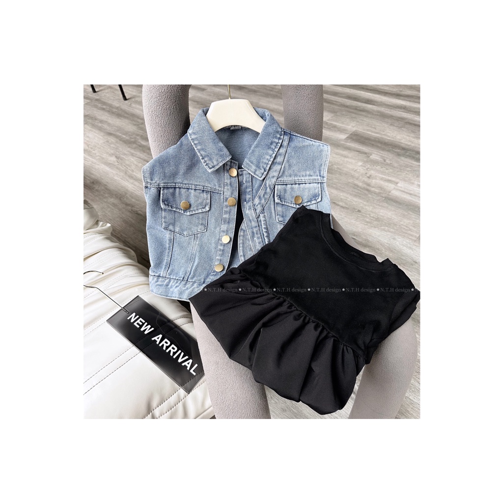 Sét Váy Body Đen Kèm Gile Jean Điệu Đà 18-32kg SMB67 - Shop Mẹ Bông 92