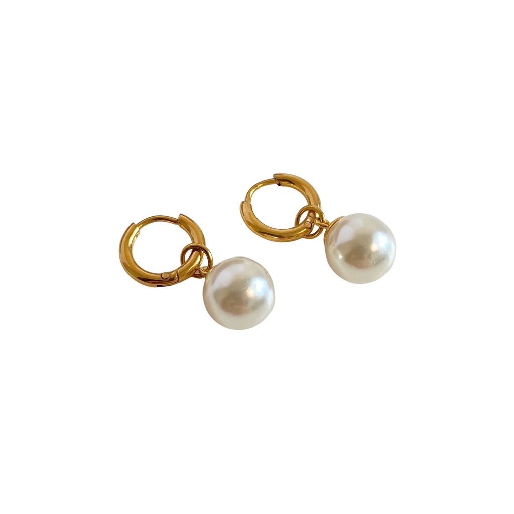 Ht Bông Tai Mạ Vàng 18k Đính Ngọc Trai Phong Cách retro Cho Nữ