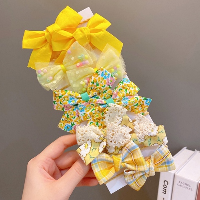 Bộ 10 Dây Buộc Tóc Cao Su Co Giãn Đính Nơ Hoa Dễ Thương Phong Cách Hàn Quốc Cho Bé Gái