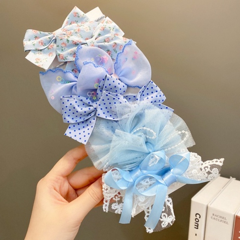 Bộ 10 Dây Buộc Tóc Cao Su Co Giãn Đính Nơ Hoa Dễ Thương Phong Cách Hàn Quốc Cho Bé Gái