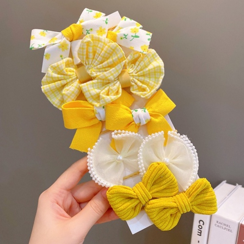 Bộ 10 Dây Buộc Tóc Cao Su Co Giãn Đính Nơ Hoa Dễ Thương Phong Cách Hàn Quốc Cho Bé Gái