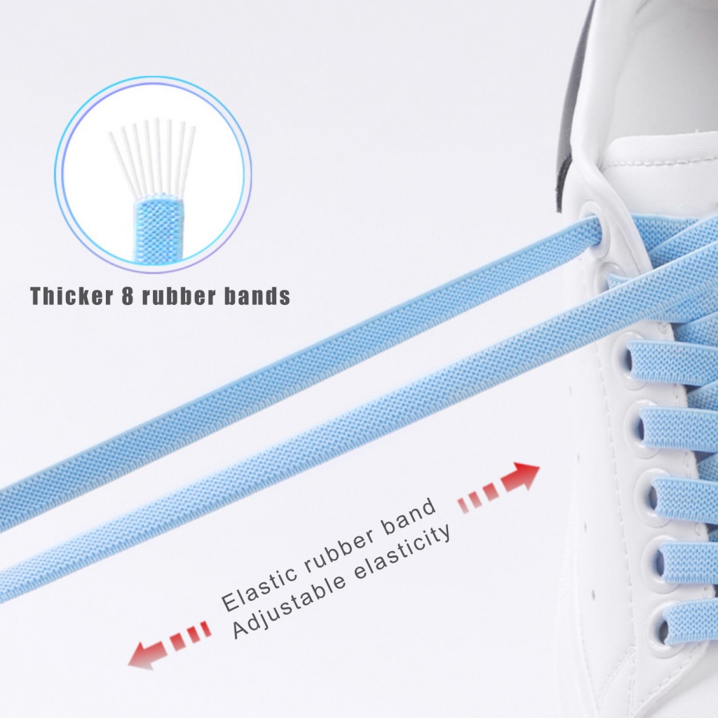 1 Cặp Dây Giày Lười Phẳng Co Giãn 8mm Không Cần Buộc Màu Trơn Đa Năng Dành Cho Người Lớn Và Trẻ Em