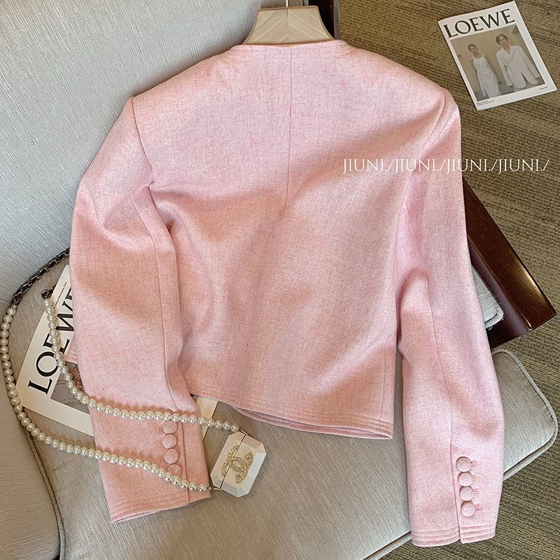 Áo Khoác Màu Hồng Phong Cách Pháp Thời Trang Thu Đông 2023 Cao Cấp Cho Nữ