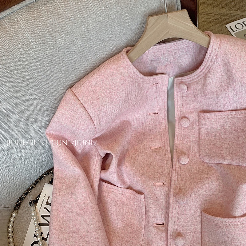 Áo Khoác Màu Hồng Phong Cách Pháp Thời Trang Thu Đông 2023 Cao Cấp Cho Nữ