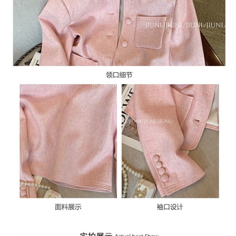 Áo Khoác Màu Hồng Phong Cách Pháp Thời Trang Thu Đông 2023 Cao Cấp Cho Nữ