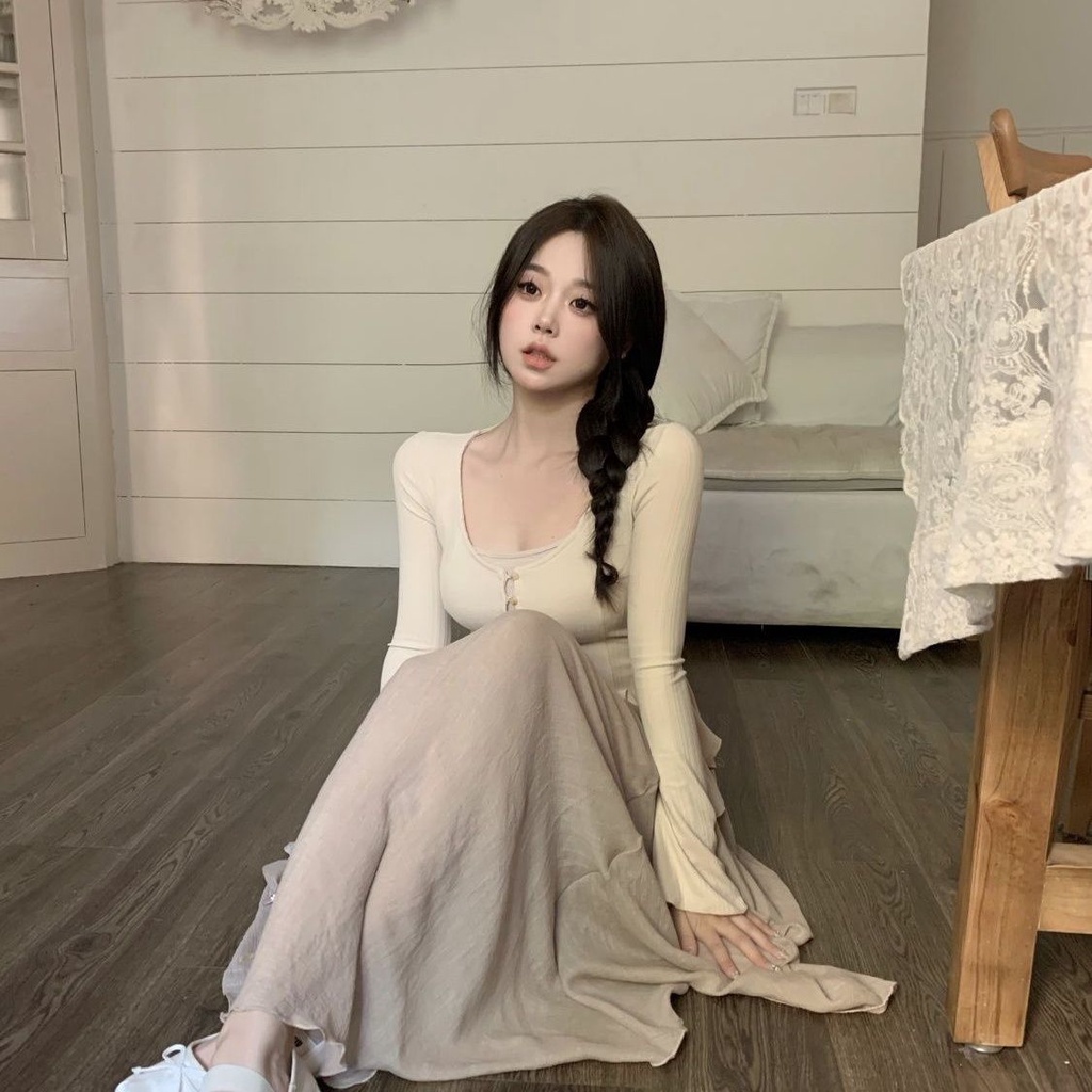 Bộ Áo Khoác cardigan + Áo Hai Dây + Chân Váy Lưng Cao Phong Cách Pháp Thời Trang 2023 Mới 304 Cho Nữ