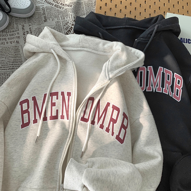 Áo hoodie zip có mũ trùm đầu của phụ nữ thiết kế mùa thu đông cảm giác thích hợp phiên bản Hàn Quốc rộng rãi phù hợp với