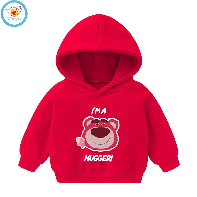 Iq Áo hoodie Màu Đỏ Họa Tiết Gấu Và Dâu Tây Dễ Thương Cho Bé