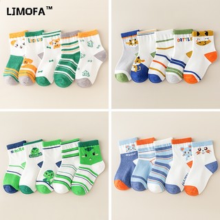 LJMOFA Set 5 Đôi Vớ Bằng cotton Nguyên Chất In Họa Tiết Động Vật Hoạt Hình Thoải Mái Cho Bé Trai Và Gái