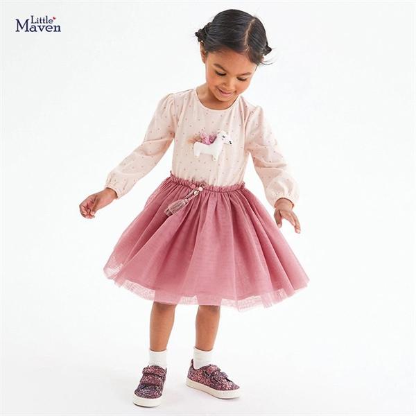 Đầm Maven đính pony nổi cho bé gái