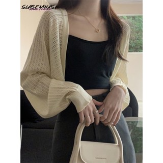 Sugemiusi Áo Khoác cardigan Dệt Kim Mỏng Tay Dài Chống Nắng Dáng Ngắn Thời Trang Mùa Hè Cho Nữ