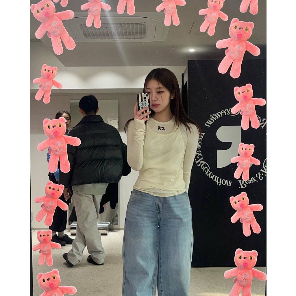 Áo Thun Tay Dài Giả Hai Lớp Mỏng Buộc Dây Dáng Ôm Phong Cách Hàn Quốc