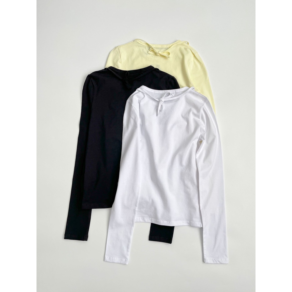 Áo Thun Tay Dài Giả Hai Lớp Mỏng Buộc Dây Dáng Ôm Phong Cách Hàn Quốc