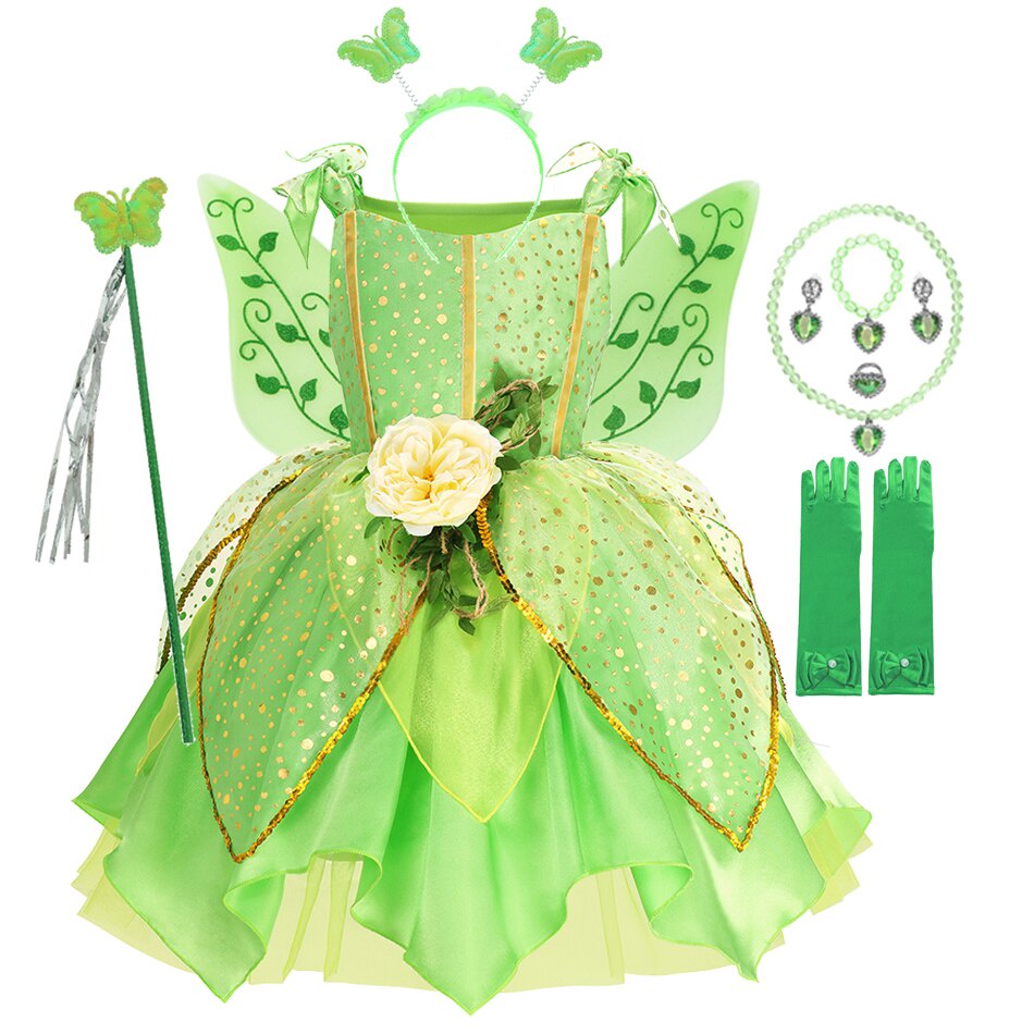 Muababy-đầm Công Chúa Cổ Tích / Chuông Màu Xanh Lá Cây Hóa Trang halloween Cho Bé Gái