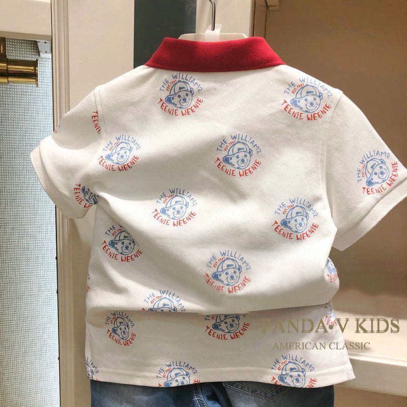 Phù Hợp Áo polo Tay Ngắn Bằng Vải cotton Màu Trắng In Họa Tiết Gấu Hoạt Hình Dành Cho Trẻ Em 9-34kg
