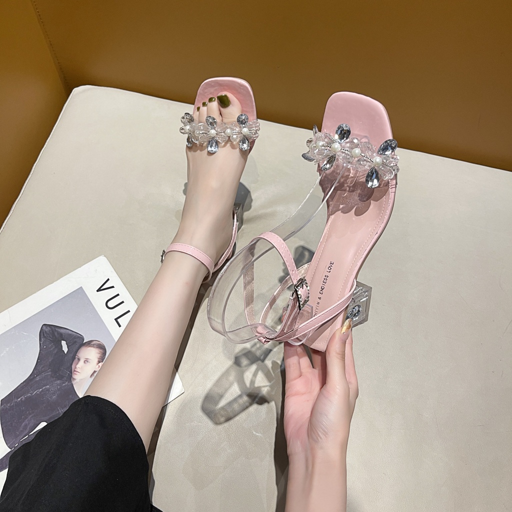 CHUJIE giày cao gót nữ đế cao sandal đi chơi cao gót mũi hở 2024NEW mẫu mới B94G0LC 34Z230821
