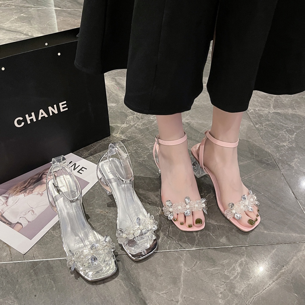 CHUJIE giày cao gót nữ đế cao sandal đi chơi cao gót mũi hở 2024NEW mẫu mới B94G0LC 34Z230821