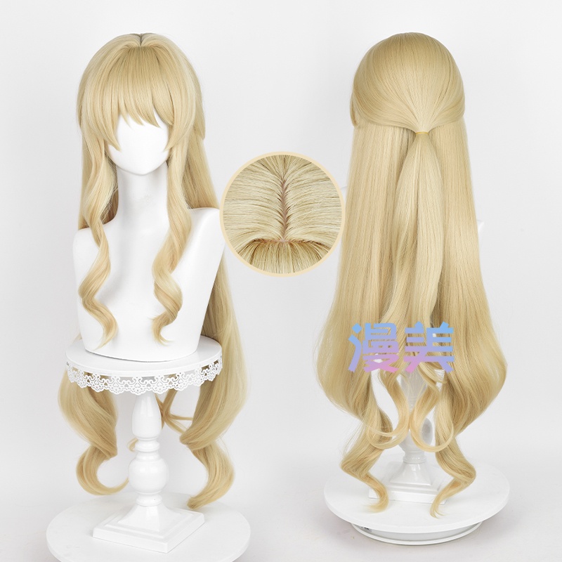 Genshin Impact Fontaine Navia Cosplay Wig 95cm Long Curly Linen Gold Hair Anime Cosplay Wig Heat Resistant Synthetic Wigs