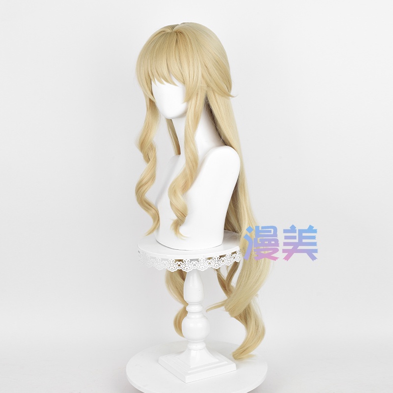 Genshin Impact Fontaine Navia Cosplay Wig 95cm Long Curly Linen Gold Hair Anime Cosplay Wig Heat Resistant Synthetic Wigs