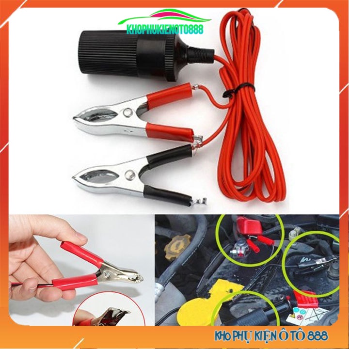 Cáp Chuyển Đổi Nguồn Từ Kẹp Acquy Sang Tẩu Sạc Ô Tô