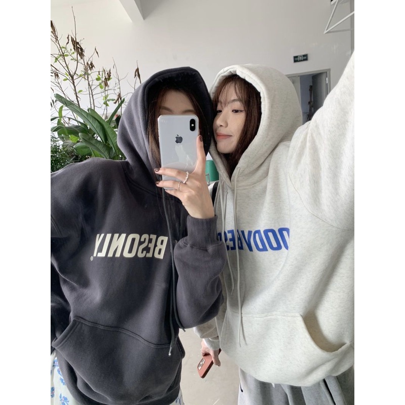 Thu đông áo len lông cừu nữ phiên bản hàn quốc của học sinh thời thượng phong cách lười biếng dài tay áo khoác có mũ trùm đầu dày dặn
