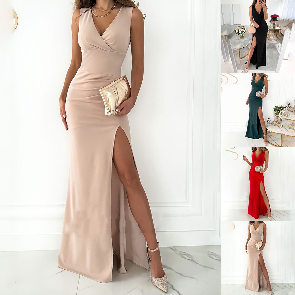 Đầm maxi Cổ Chữ v Xẻ Tà QuyếN Rũ