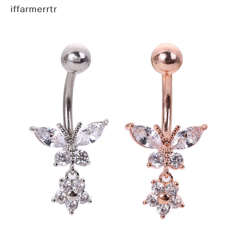 Khuyên Rốn Bằng Thép Hình Bướm Đính Đá zircon