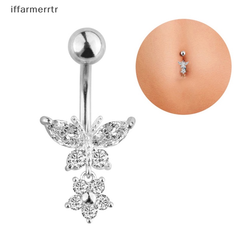 Khuyên Rốn Bằng Thép Hình Bướm Đính Đá zircon