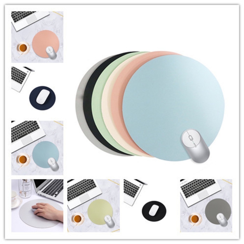 Tấm Lót Chuột / Bàn Phím Máy Tính Hình Tròn Bằng Da pu Màu Trơn Chống Trượt / Thấm Nước Tiện Dụng