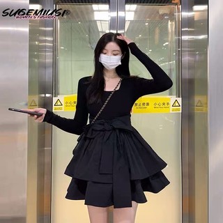Sugemiusi Đầm Dài Tay Thắt Nơ Thời Trang Mùa Thu Mới Cho Nữ