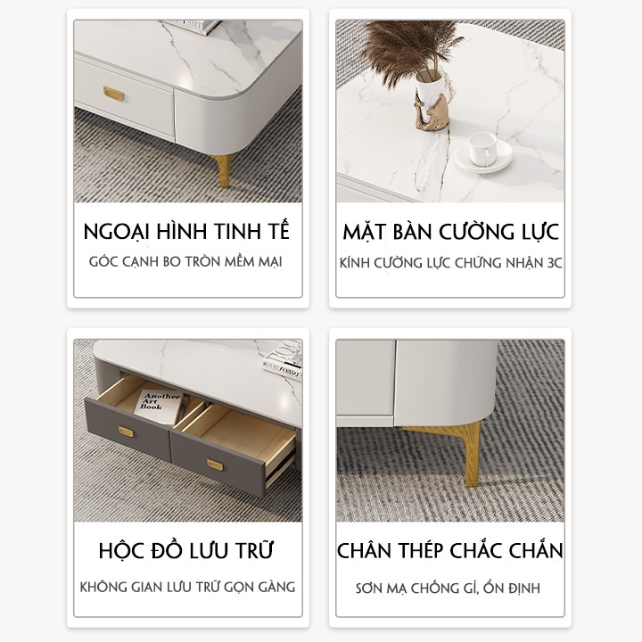 Bàn Trà Sofa Mặt Kính Cường Lực Vân Đá Sang Trọng, Hiện Đại Cho Phòng Khách, Bàn Cà Phê, Bàn Cafe – Decoria Shop | BigBuy360 - bigbuy360.vn