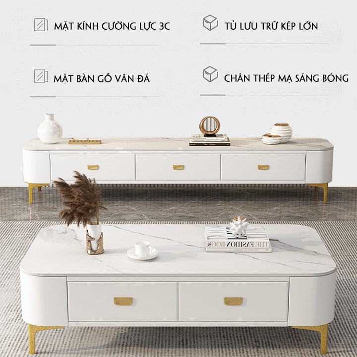 Bàn Trà Sofa Mặt Kính Cường Lực Vân Đá Sang Trọng, Hiện Đại Cho Phòng Khách, Bàn Cà Phê, Bàn Cafe – Decoria Shop | BigBuy360 - bigbuy360.vn