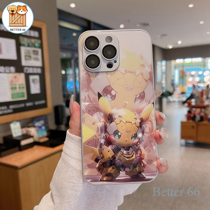 Ốp Điện Thoại Kính Họa Tiết Hoạt Hình pikachu Dễ Thương Cho iphone 12 13 14 15 pro max 11